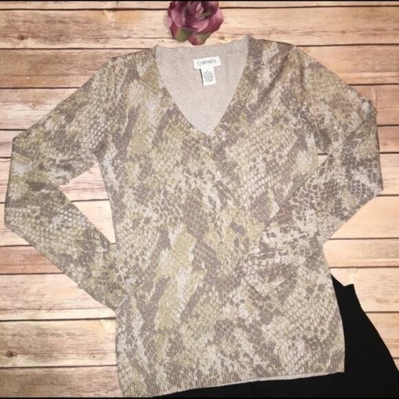 Carmen Marc Valvo Metallic Animal Print Sweater Small EUC - Picture 7 of 9